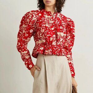 Dôen Heloise High Neck Ruffled Blouse in Oak Bluffs Floral